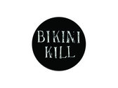 Bikini Kill logo button - white on black